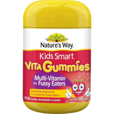 Natures Way Kids Smart Multi-Vitamin For Fussy Eaters raspberry Flavour Vita Gummies 110pk