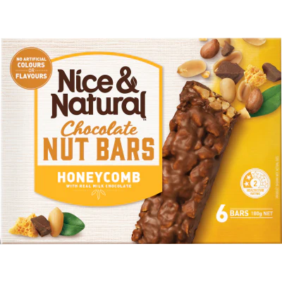 Nice & Natural Honeycomb Chocolate Nut Bars 6 x 30g