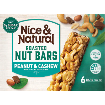 Nice & Natural Peanut & Cashew Roasted Nut Bars 6 x 32g
