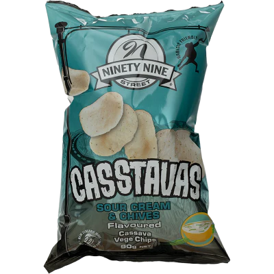 NinetyNine Street Casstavas Sour Cream & Chives Flavoured Cassava Vege Chips 90g