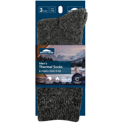 North Head Men's Thermal Socks Size 7-12 Assorted 3ea