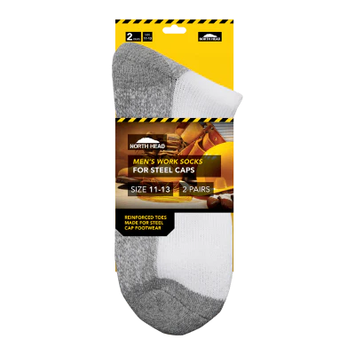 North Head Men's Works Socks For Steel Caps Size 11-13 2ea