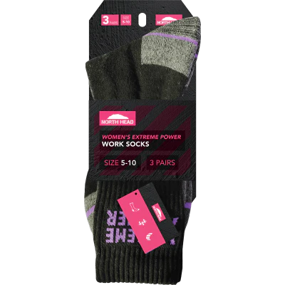 North Head Women's Extreme Power Work Socks Size 5-10 3pk