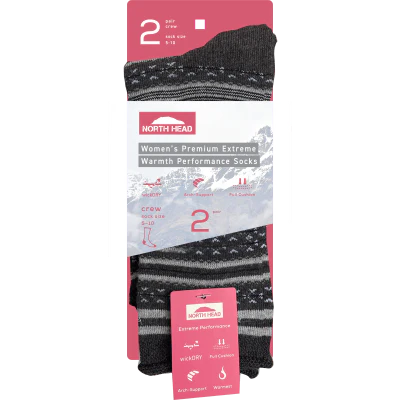 North Head Womens Premium Extreme Warmth Perfomance Socks Size 6-10 2ea