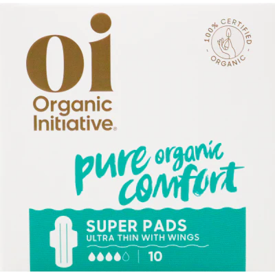 Oi Organic Cotton Ultra Thin Super Pads With Wings 10pk