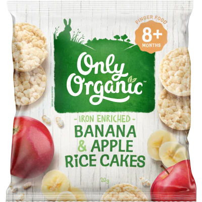 Only Organic Banana & Apple Rice Cakes 8+ Months 20g