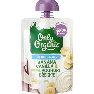 Only Organic Banana Vanilla & Greek Yoghurt Brekkie Kindy 1+ Years 100g