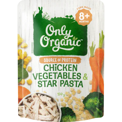 Only Organic Chicken Vegetables & Star Pasta 8+ Months Fork Mash 170g