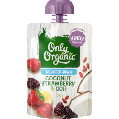 Only Organic Coconut Strawberry & Goji Kindy 1+ Years 100g