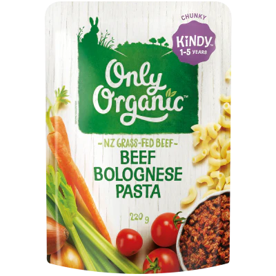 Only Organic Kindy Beef Bolognese Pasta 1-5 Years 220g