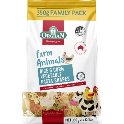 Orgran Farm Animals Rice & Corn Vegetable Pasta Shapes 350g