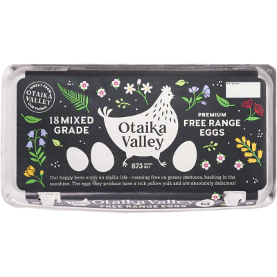 Otaika Valley Premium Free Range Mixed Grade Eggs 18pk