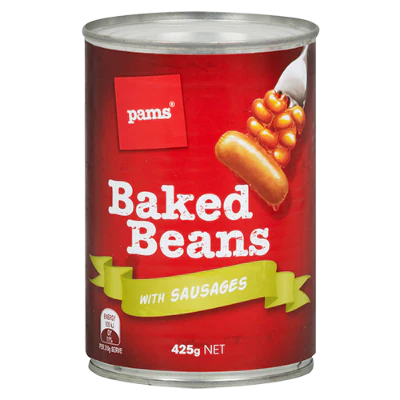 Pams Baked Beans With Sausages 425g
