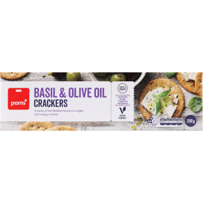 Pams Basil & Olive Oil Crackers 200g