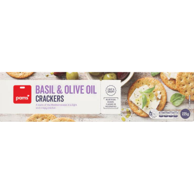 Pams Basil & Olive Oil Crackers 225g