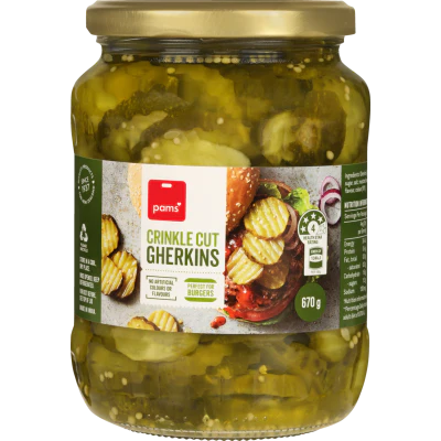 Pams Crinkle Cut Gherkins 670g