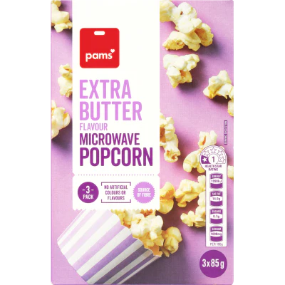 Pams Extra Butter Flavour Microwave Popcorn 3 x 85g
