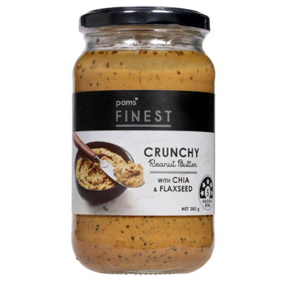Pams Finest Crunchy Peanut Butter with Chia & Flaxseed 380g