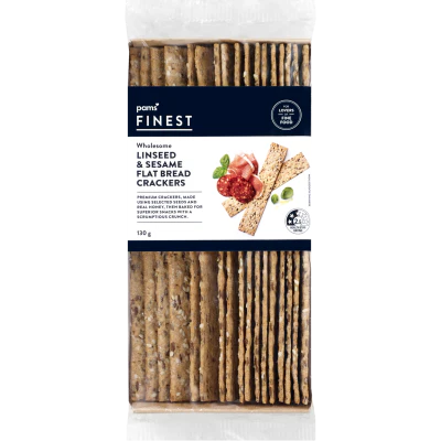 Pams Finest Wholesome Linseed & Sesame Flat Bread Crackers 130g