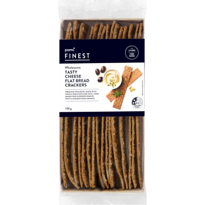 Pams Finest Wholesome Tasty Cheese Flat Bread Crackers 130g