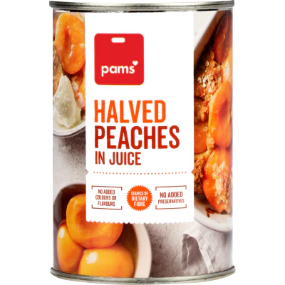 Pams Halved Peaches In Juice 410g