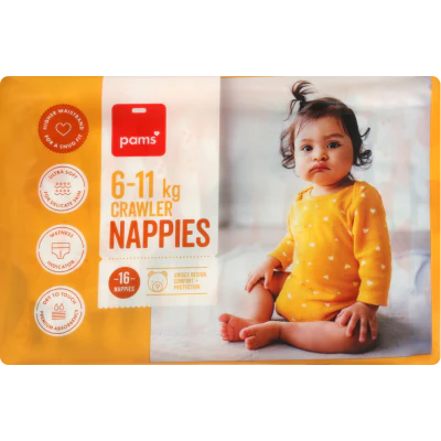 Pams Nappies 6-11kg Crawler 16pk