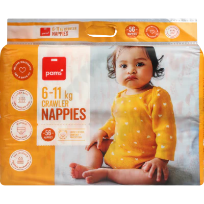 Pams Nappies 6-11kg Crawler 56pk