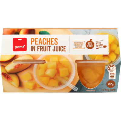 Pams Peaches In Juice Fruit Cups 4pk