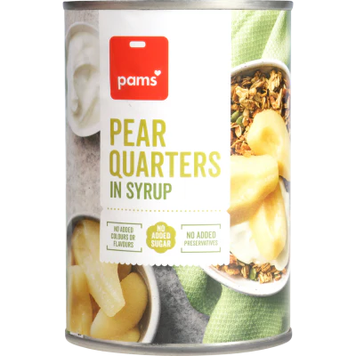 Pams Pear Quarters In Syrup 410g
