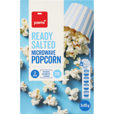 Pams Ready Salted Microwave Popcorn 3 x 85g