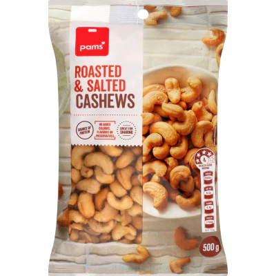 Pams Roasted & Salted Cashews 500g