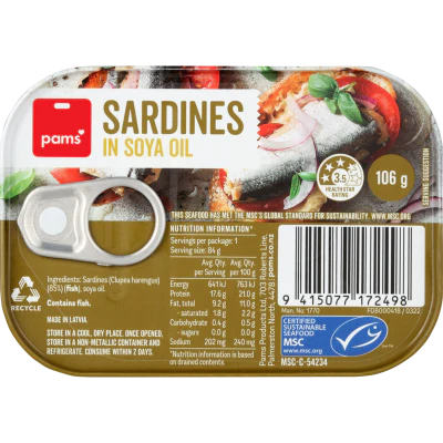 Pams Sardines In Soya Oil 106g
