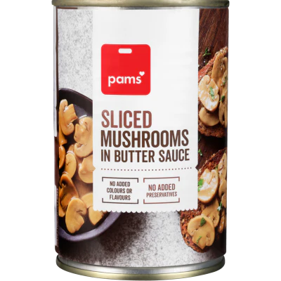 Pams Sliced Mushrooms In Butter Sauce 415g