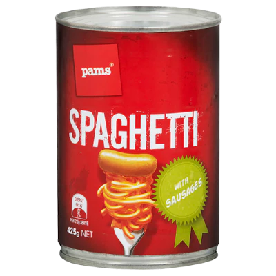 Pams Spaghetti With Sausages 425g