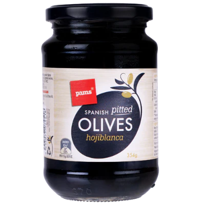 Pams Spanish Pitted Black Olives 354g