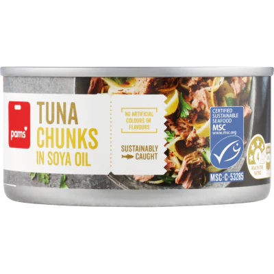 Pams Tuna Chunks In Soya Oil 185g