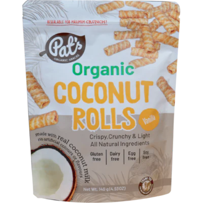 Pat's Organic Snacks Vanilla Organic Coconut Rolls 140g