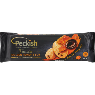 Peckish Fancies Golden Honey & Soy Premium Flavoured Rice Crackers 90g