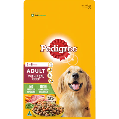 Pedigree Adult With Real Beef Dry Dog Food 3kg