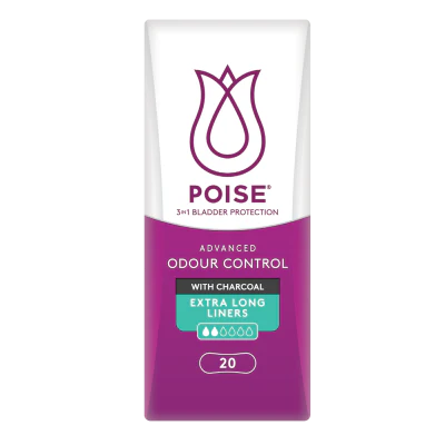 Poise Charcoal Extra Long Liners 20pk