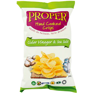Proper Cider Vinegar & Sea Salt Hand Cooked Potato Crisps 140g