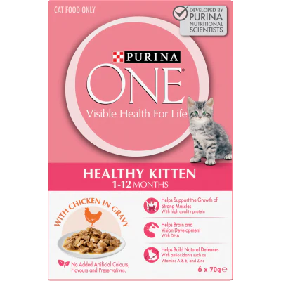Purina ONE Chicken In Gravy Healthy Kitten 1-12 Months Cat Food 6 x 70g