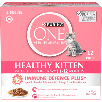 Purina ONE Healthy Kitten With Chicken In Gravy Wet Cat Food 12 x 70g