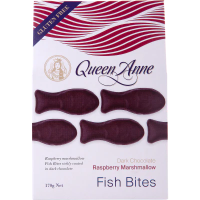 Queen Anne Raspberry Marshmallow Dark Chocolate Fish Bites 170g