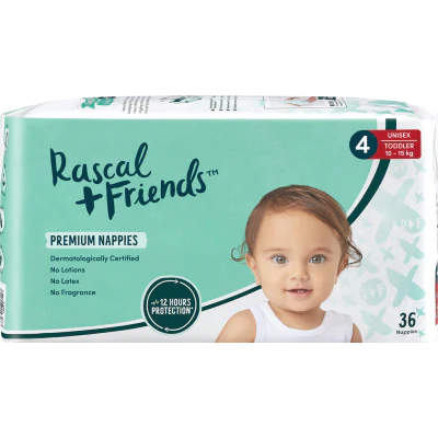Rascal and Friends Premium Nappies Unisex 10-15kg Toddler 36pk