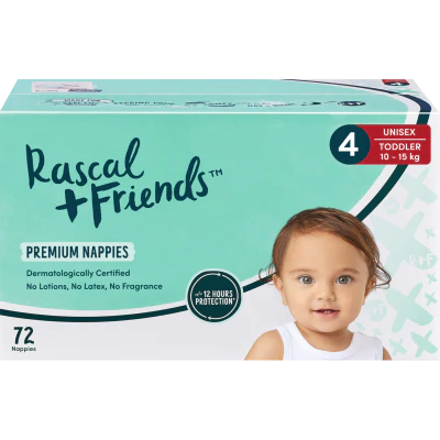 Rascal and Friends Premium Nappies Unisex 10-15kg Toddler 72pk