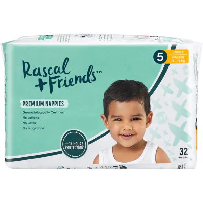 Rascal and Friends Premium Nappies Unisex 13-18kg Walker 32pk