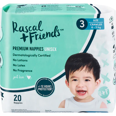 Rascal and Friends Premium Nappies Unisex 6-11kg Crawler 20pk