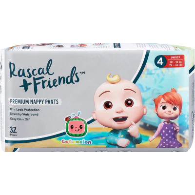 Rascal and Friends Premium Nappy Pants Unisex 10-15kg Toddler 32pk