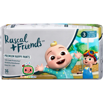 Rascal and Friends Premium Nappy Pants Unisex 6-11kg Crawler 36pk